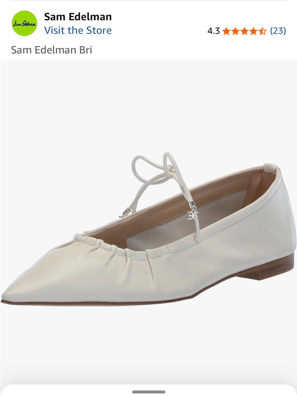 New Sam Edelman Bri Pointed-Toe Ballet Flat in Cream 7.5 Hard to Find - Picture 2 of 8